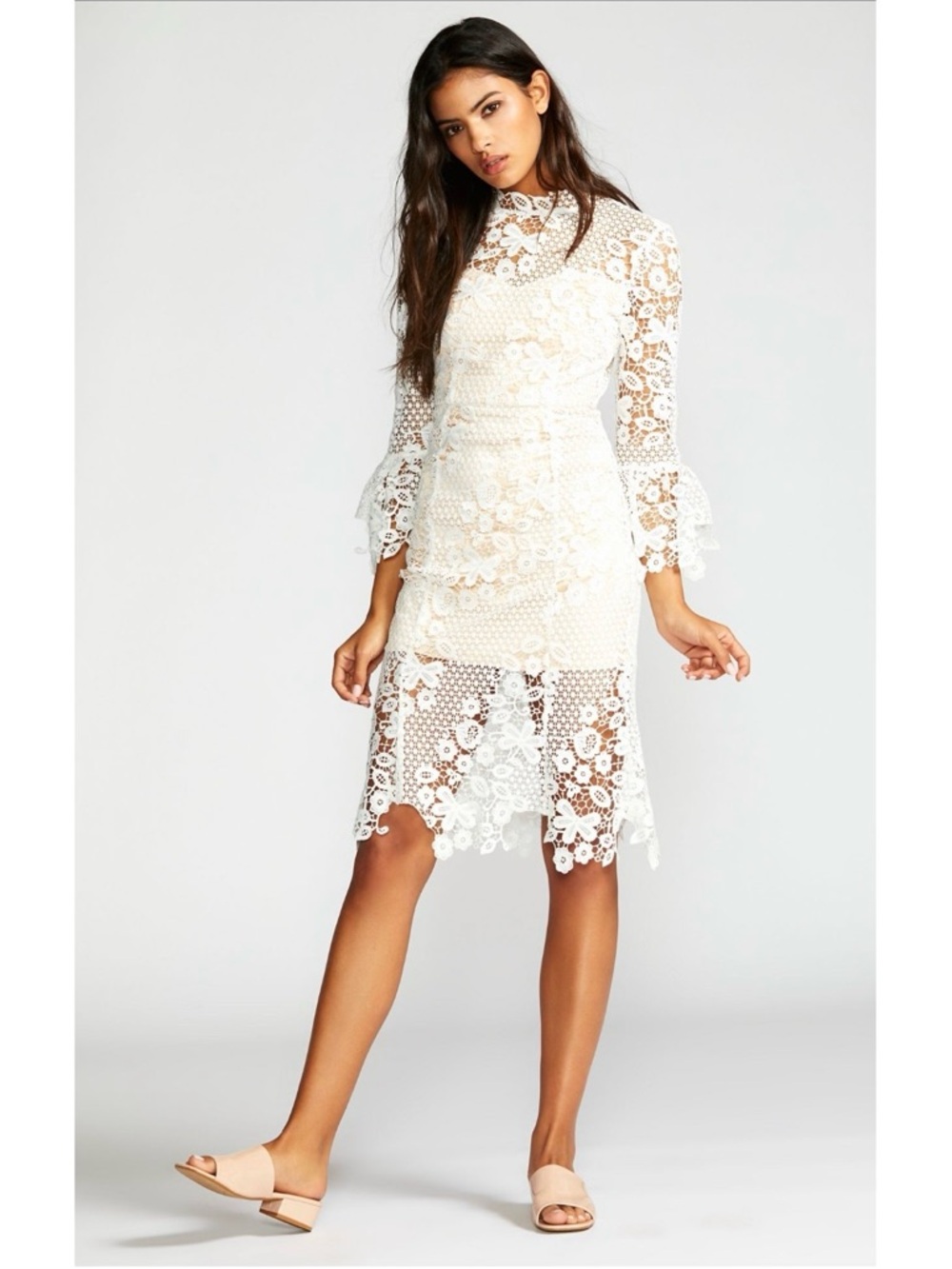 Free People La Spezia Floral Crochet Lace Midi Dress in White Sz XS Sz 0/2
